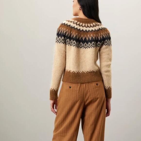 SOLD - Polo Ralph Lauren Fair Isle Cardigan Sweater SMALL Nordic Brown Designe - Picture 2 of 9